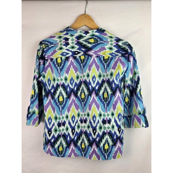 Jones New York Womens Shirt Size Petite PM Blue Linen 3/4 Sleeve Button Down Top - Picture 11 of 13